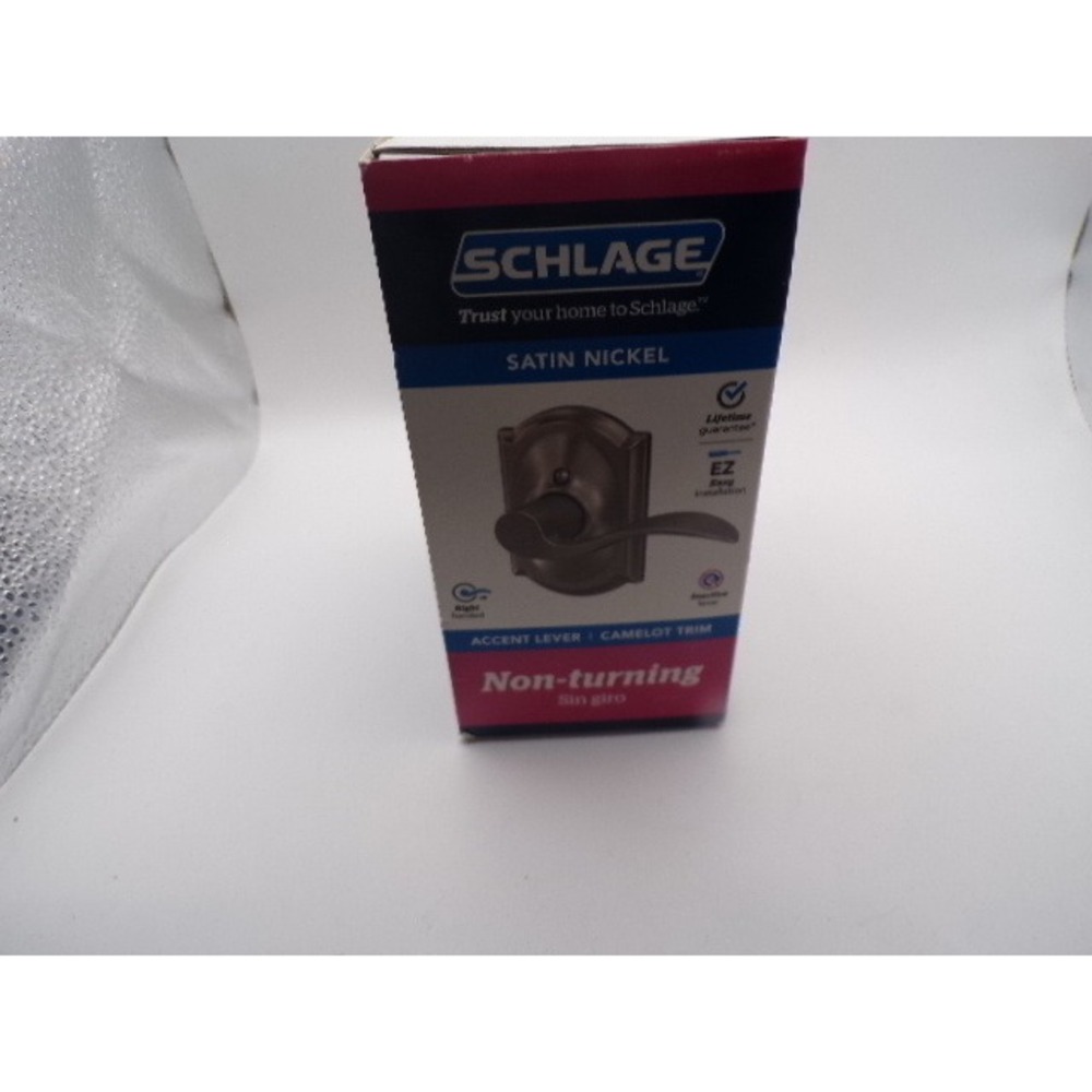 Schlage‎ Accent Lever Camelot Trim Satin Nickel Non-Turning Right Handed Dummy